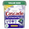 Cascade Platinum Plus Dishwasher Pods, Dish Detergent ActionPacs, Clean Lemon, 62 Count