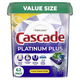 Cascade Platinum Plus Dishwasher Pods, Dish Detergent ActionPacs, Clean Lemon, 62 Count