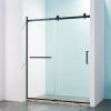 56-60"W x 75"H Semi-Frame Single Sliding Shower Door, 304 Stainless Steel in Matte Black, 5/16 inches (8mm) Thick SGCC Tempered Clear Glass.