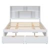 Queen Size Platform Bed with Storage Headboard and 2 Drawers, White