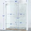 56-60"W x 75"H Frameless Double Sliding Shower Door, 304 Stainless Steel in Chrome, 5/16 inches (8mm) Thick SGCC Tempered Clear Glass.