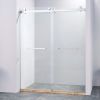 56-60"W x 75"H Frameless Double Sliding Shower Door, 304 Stainless Steel in Chrome, 5/16 inches (8mm) Thick SGCC Tempered Clear Glass.