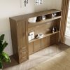 Full Size Murphy Bed with Wardrobe, Drawers and Open Shelves, Antique Grey(Expected Arrival Time: 8.15)