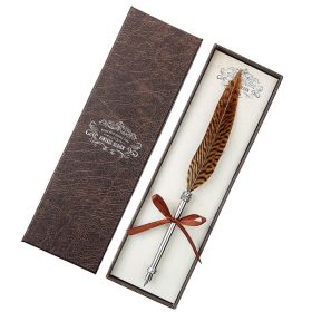 European Retro Feather Pen Gift Box (Option: SP008019P Brown Brocade-0.5mm)